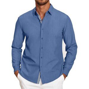 Mens Casual Button Down Shirt Untucked Long Sleeve Stretch Denim Dress